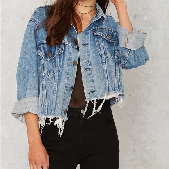 cropped raw hem denim jacket